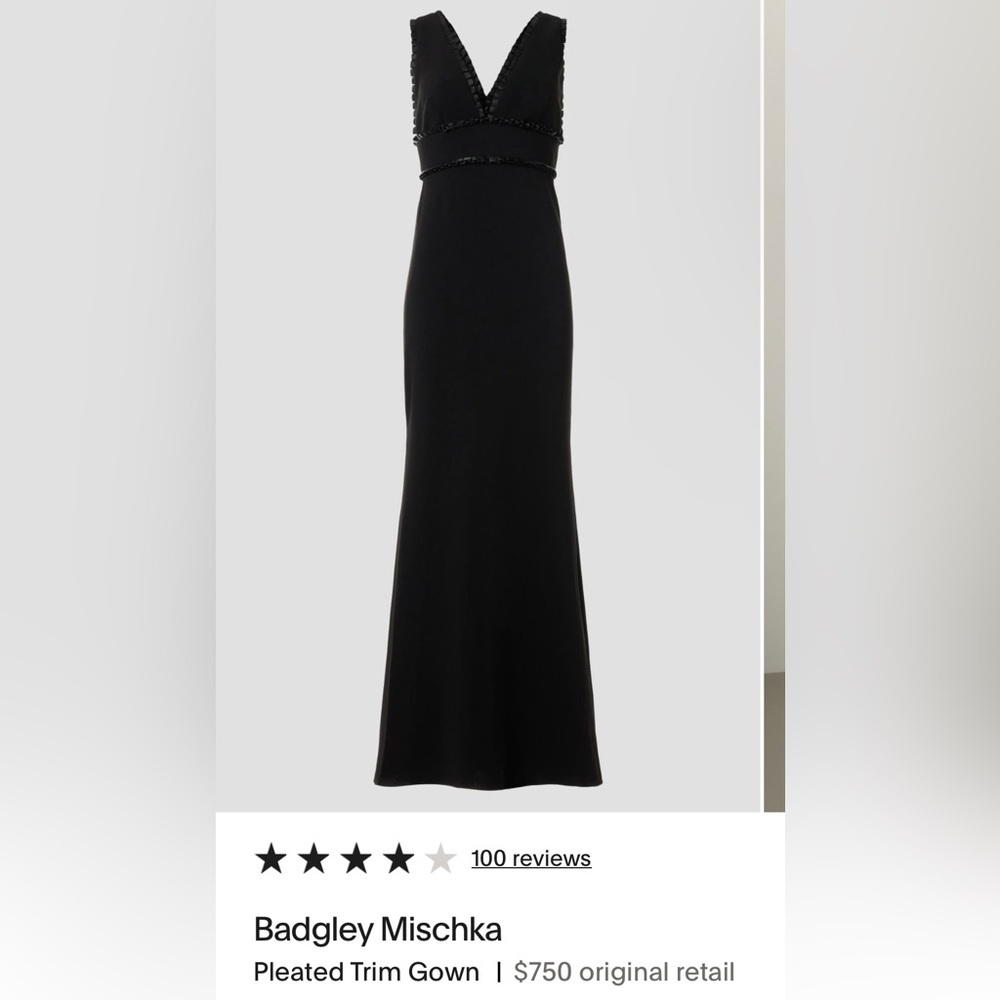 Badgley Mischka Black Maxi Pleated Trim Dress Sz 6 NWOT $750